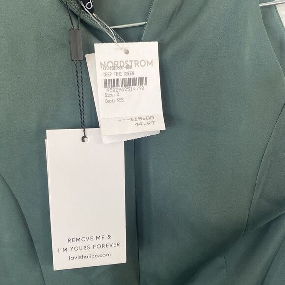 NWT LAVISH ALICE High Neck One-shoulder Cocktail Dress In Deep Pine Green - Picture 5 of 5